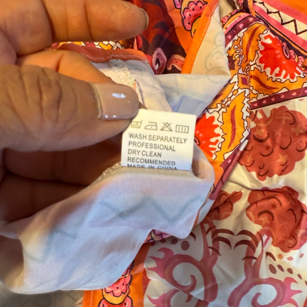 Pink and Orange Long Sleeve V-Neck Sundress - Picture 7 of 7